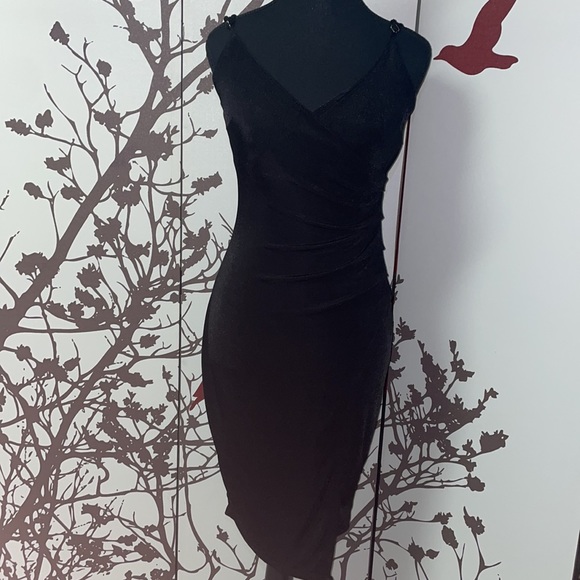 ReVamped Size Small Black Asymmetric Adjustable Strap Dress with Slit NWOT $30 - Picture 1 of 13